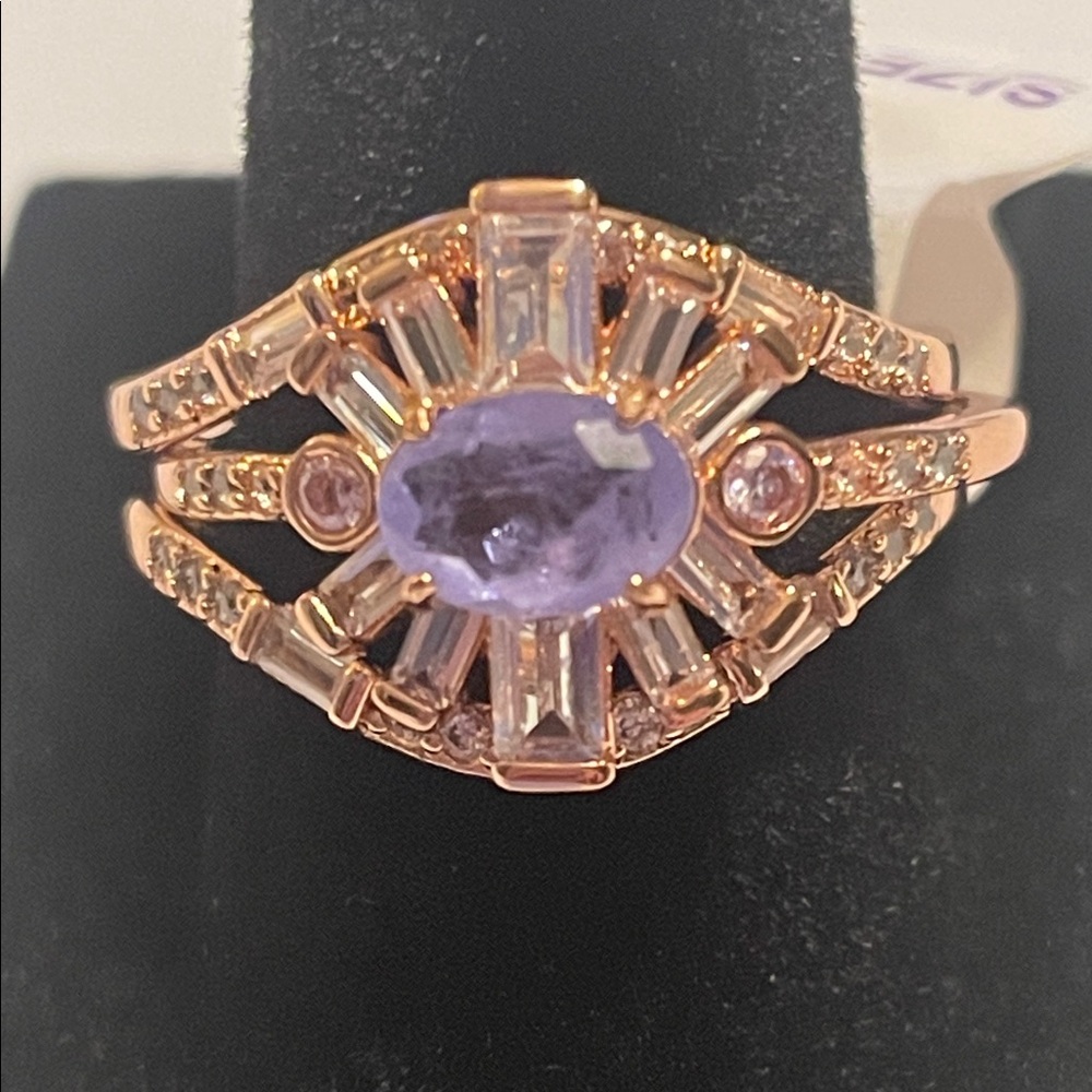 Lymphoma Awareness Ring Lab Created Lavender Flourite fused W Geniune Quartz Sz9